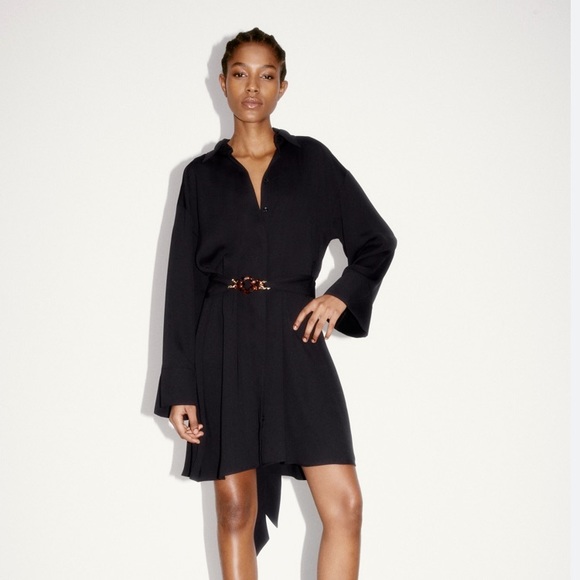 black shirt dress zara belted dress. Size small making it perfect for any occasion Zara Dress: Black Mini Dress